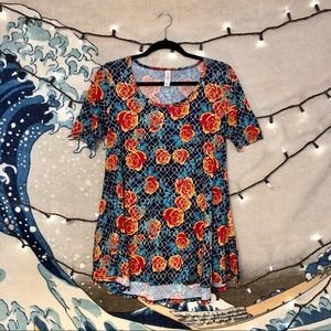 LulaRoe Flower Short Sleeve Hi-Low Tee Top Sz XXS
